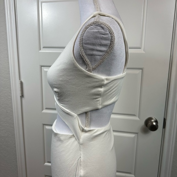 Lulus Divide & Contour Off White  Ribbed Cutout BodyCon Midi Dress Size M NWT - Picture 5 of 13